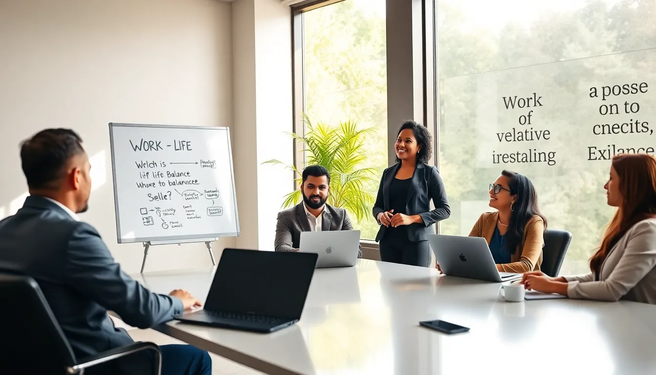 diverse professionals in a work-life balance coaching session.